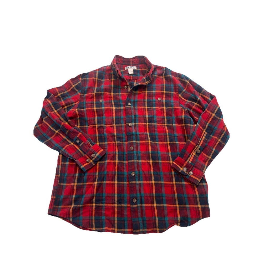 Duluth Trading Flannel Shirt Mens Size Large Red Plaid Button Up Long Sleeve